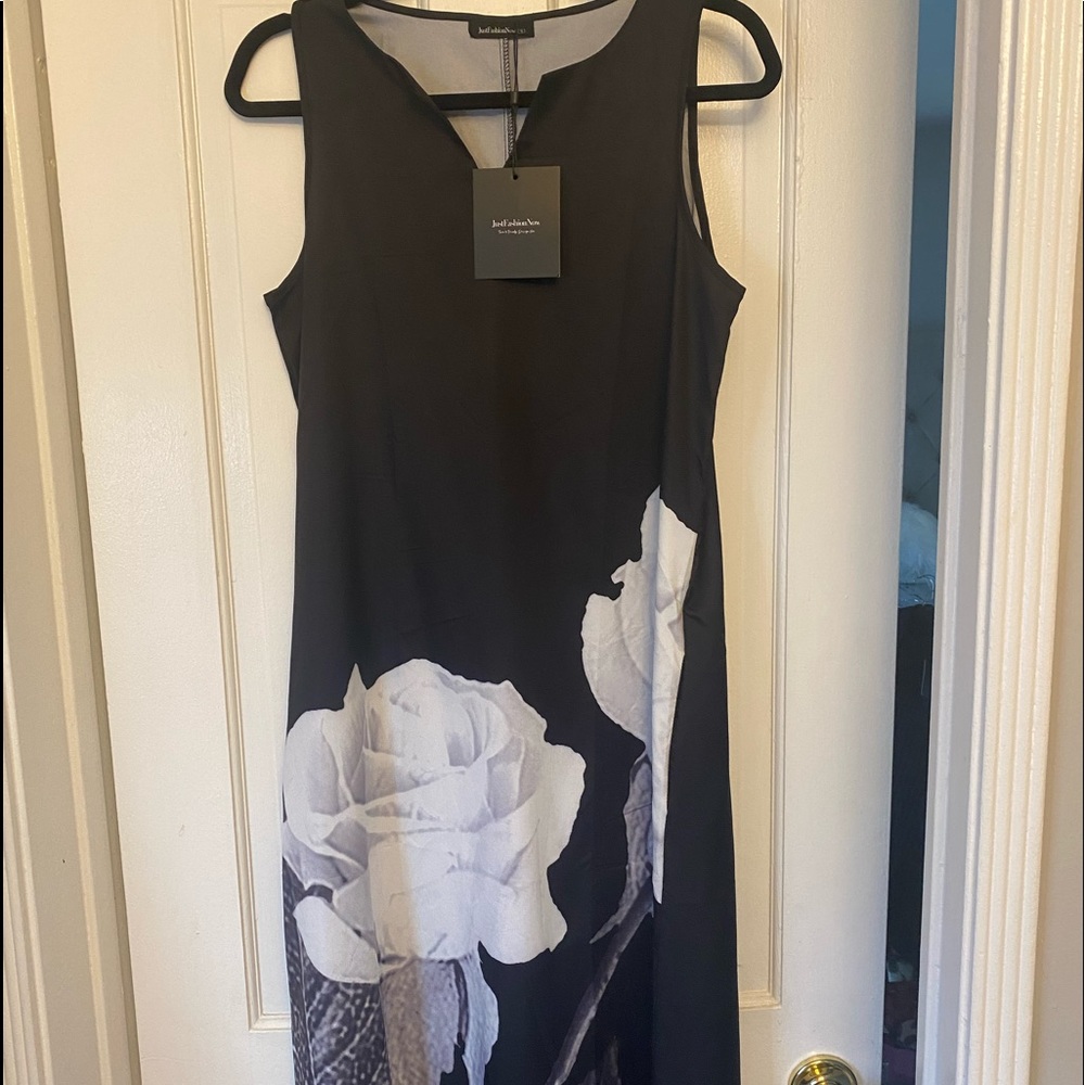 Black with White flowers Maxi dress